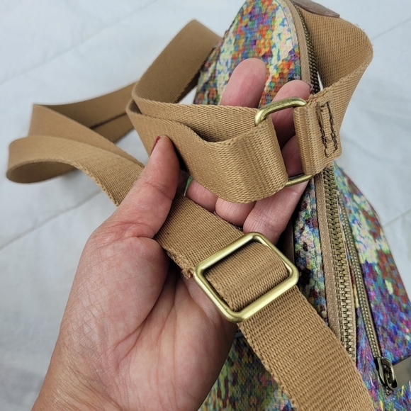 Oilily multi color artsy canvas bag  tan adjustable canvas strap blue pocket OS - Picture 10 of 16